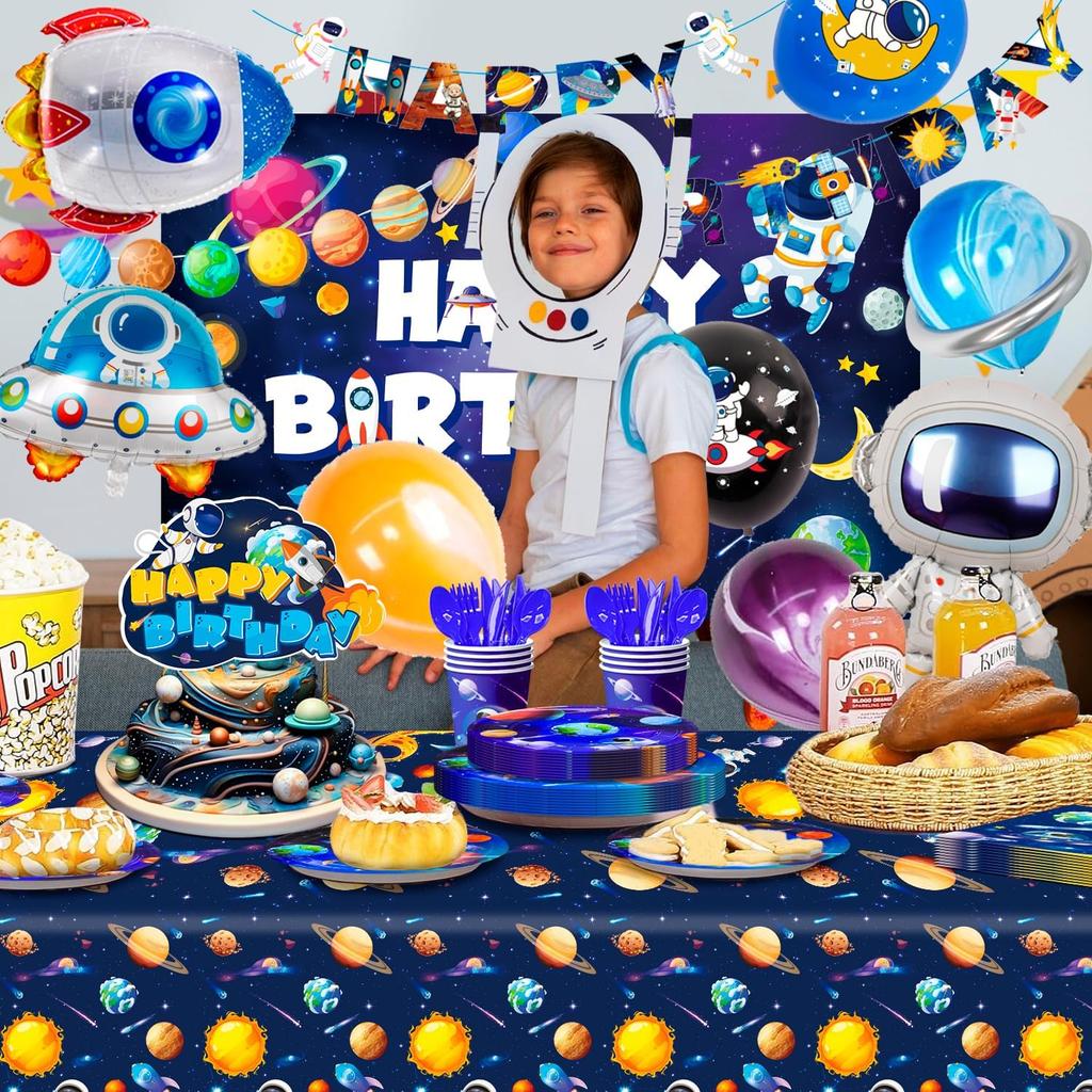 Space Birthday Party Decorations,118pcs Space Birthday Decorations Outer Space Birthday Tableware Set Outer Space Birthday Party Plates Tablecloth