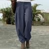 Women's Fashion Loose Leisure Solid Colour Cotton Linen Casual Nine Points Wide Leg Pants