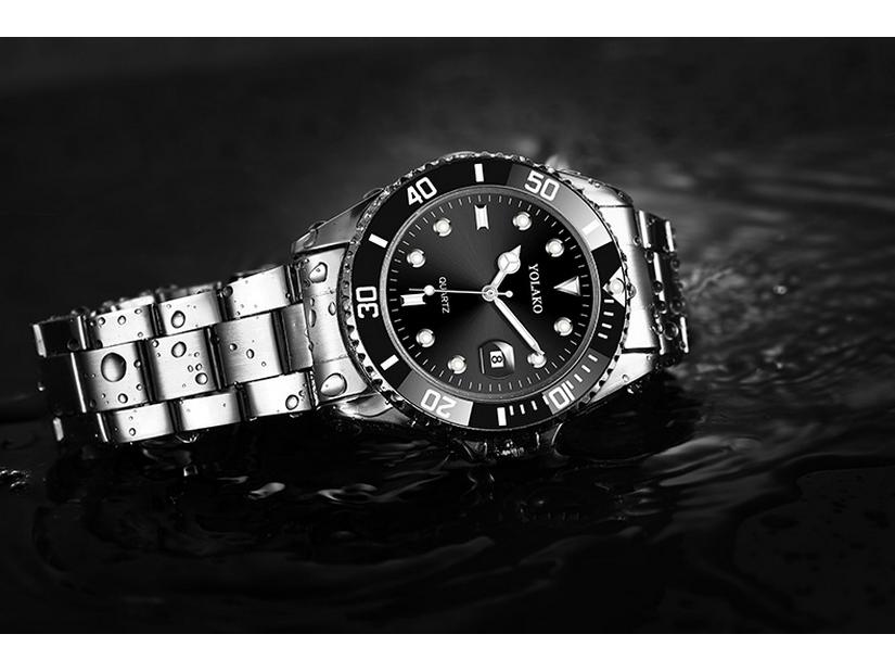 Herren High-End Grüner Wassergeist Quarz Uhr mit Kalender und Stahlband