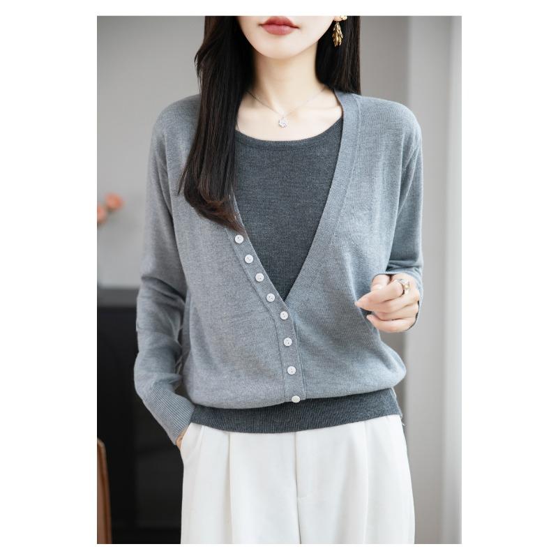 Women Fake Two Piece Knit Sweater Autumn Winter Stylish Top