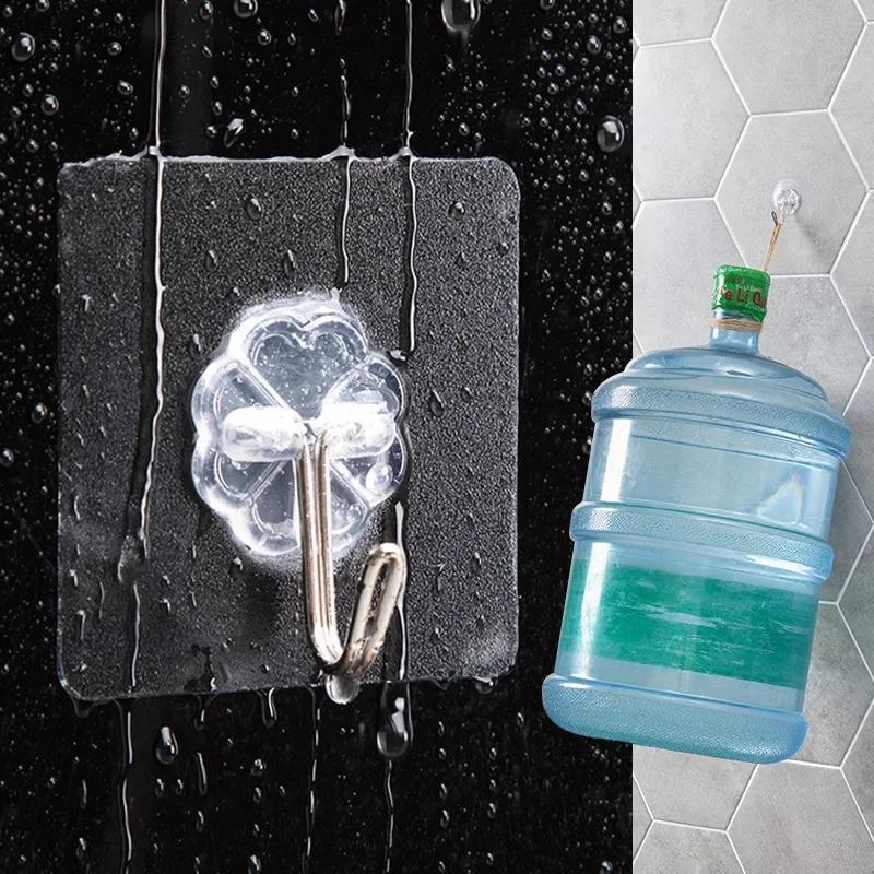 5/10PCS Transparent Stainless Steel Strong Self Adhesive Hooks Key Storage Hanger for Kitchen Bathroom Door Wall Multi-Function