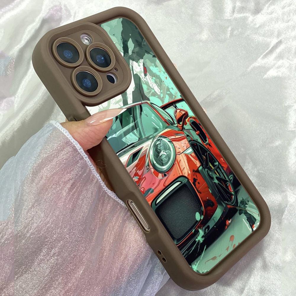 

JT508 Sports Car Graphic Art for iPhone 17 16 15 14 Pro Max Samsung S26 S25 Ultra A17 A07 A56 A16 A06 A05 Xiaomi 15T Redmi 15c 14C Soft Case Redmi 15C 4G/5G(171.6) коричневий