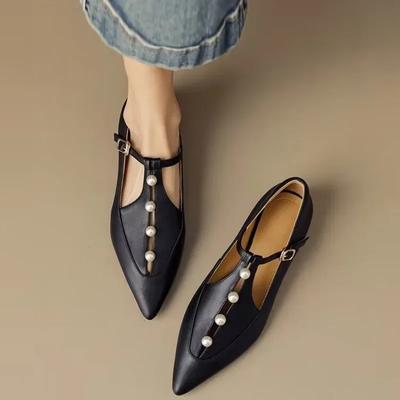 2024 Elegant Retro Shallow Single Shoes Women Spring New Low Heel Buckle Pointed Toe Women's Sandals Daily Walking Dress Ladies Shoes