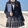 QOOLY High School Uniform Sailor Ribbon Checkered Size XL 5-Piece Set, Suit, Blazer, Skirt, Black,