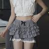 Damen Elastische Taille Mehrlagige Rüschen Bloomers Shorts Mit Schleife Und Lochspitzen-Saum