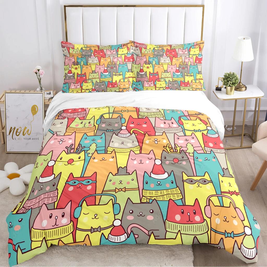 Comforter Fashion Cartoon Bedding Set Cat Dog Animal Soft And S For Teens Boys Single/Twin/Queen/King