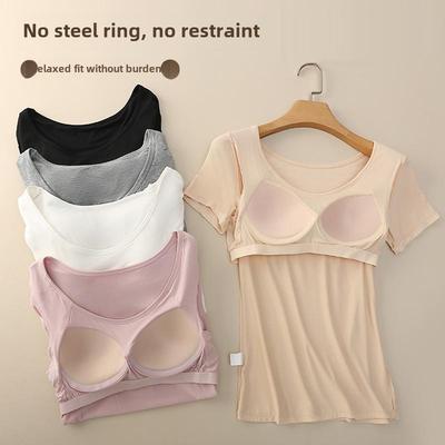 Women's Modal Short-Sleeve Padded Base Vest, Thin, Plus Size, Slim Cup