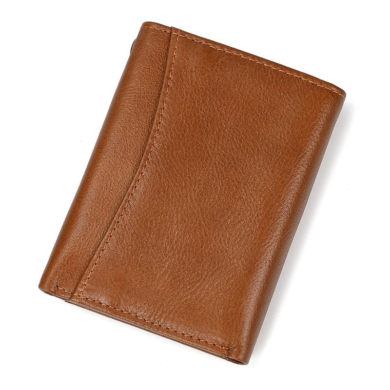 Vintage Genuine Leather Men Wallet Crazy Horse Leather Male Cowhide Trifold Card Holder Wallet with Metal Chain