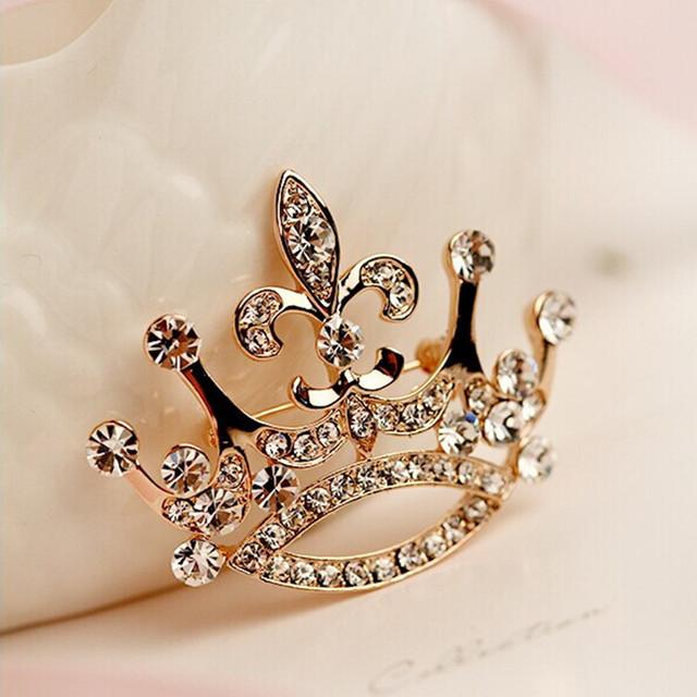 Fashion Charm Crystal Crown Brooch Retro Big Royal Brooch Rhinestones Brooch Woman Jewelry Wedding Corsage Handmade