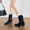 Vintage velvet pointed boots children 0000 new thick heel suede pleated pile boots Maillard short boots women looking thin