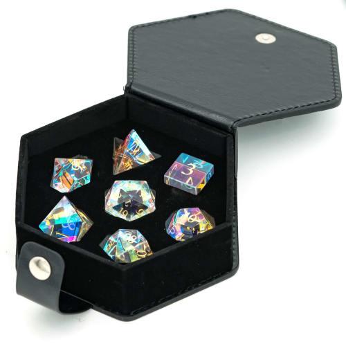 UDIXI Natural Gemstone Dice Set, 7 Gemstone DND Dice for Dungeons and Dragons, Handmade Glass Dice for MTG Tabletop Games (Prism Glass)