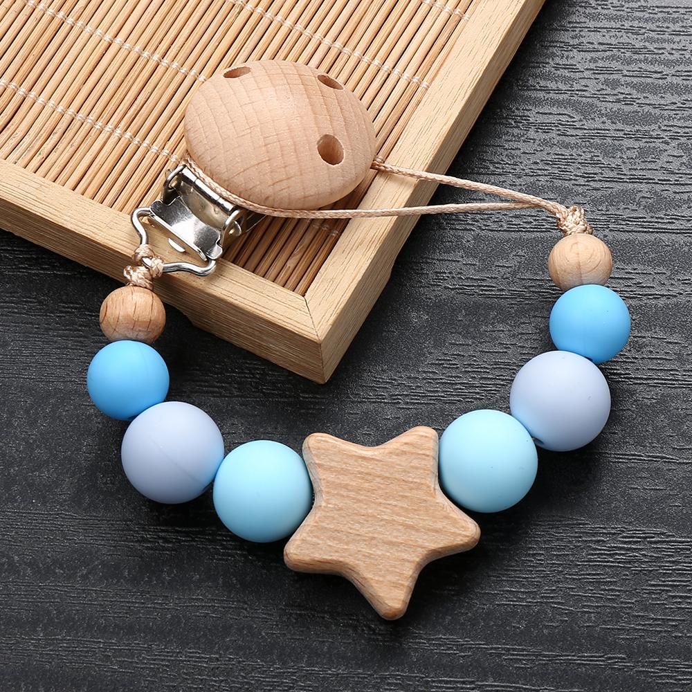 Star Wood Baby Colorful Pacifier Chain Dummy Clips Pacifier Holder Clips Nipple Holder Clips Soother Holder Baby Teething Toys
