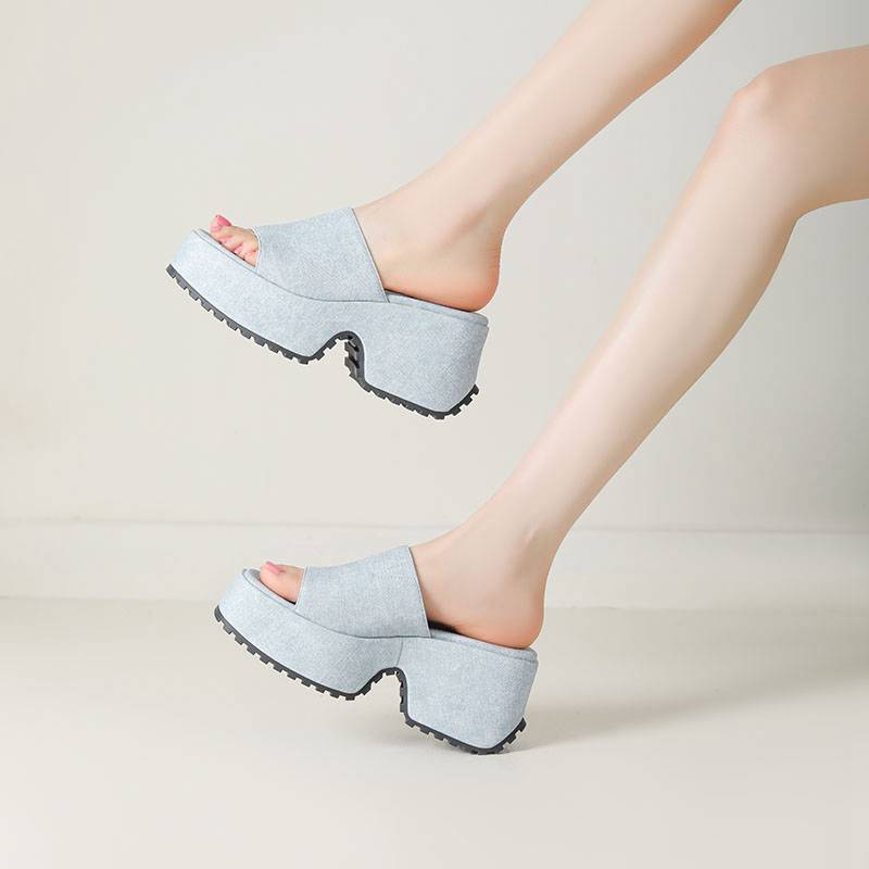 Krazing Pot Polyurethaan Mules Lente Zomer Maat 43 Maat 42 Prints Dames Platform Dames Ronde Neus Instappers Waterdichte Sandalen