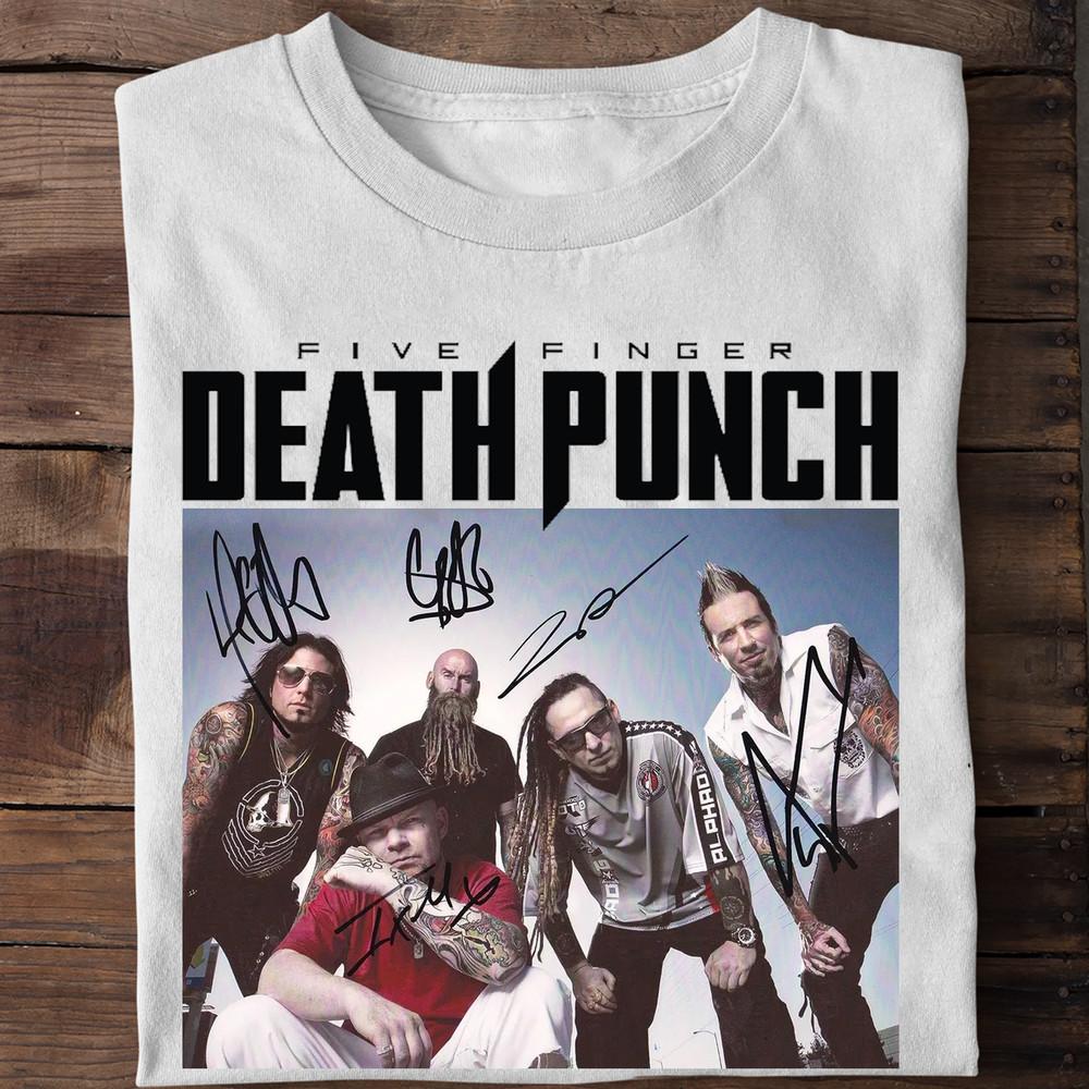 NEW RARE Five Finger Death Punch Band Signature White All Size Shirt Unisex T-Shirt S