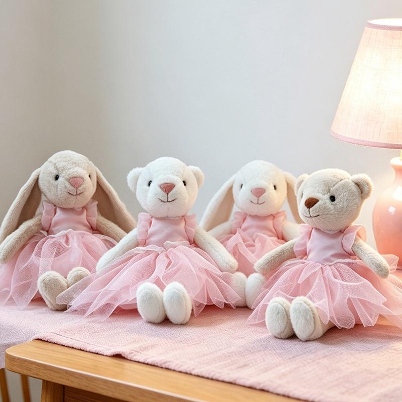 1 Adet 28cm Sevimli Bale Eteği Ayı ve Tavşan Peluş Oyuncak Sevimli Sakinleştirici Hayvan Bebekleri Tavşan Oyuncakları Doğum Günü Noel Hediyesi