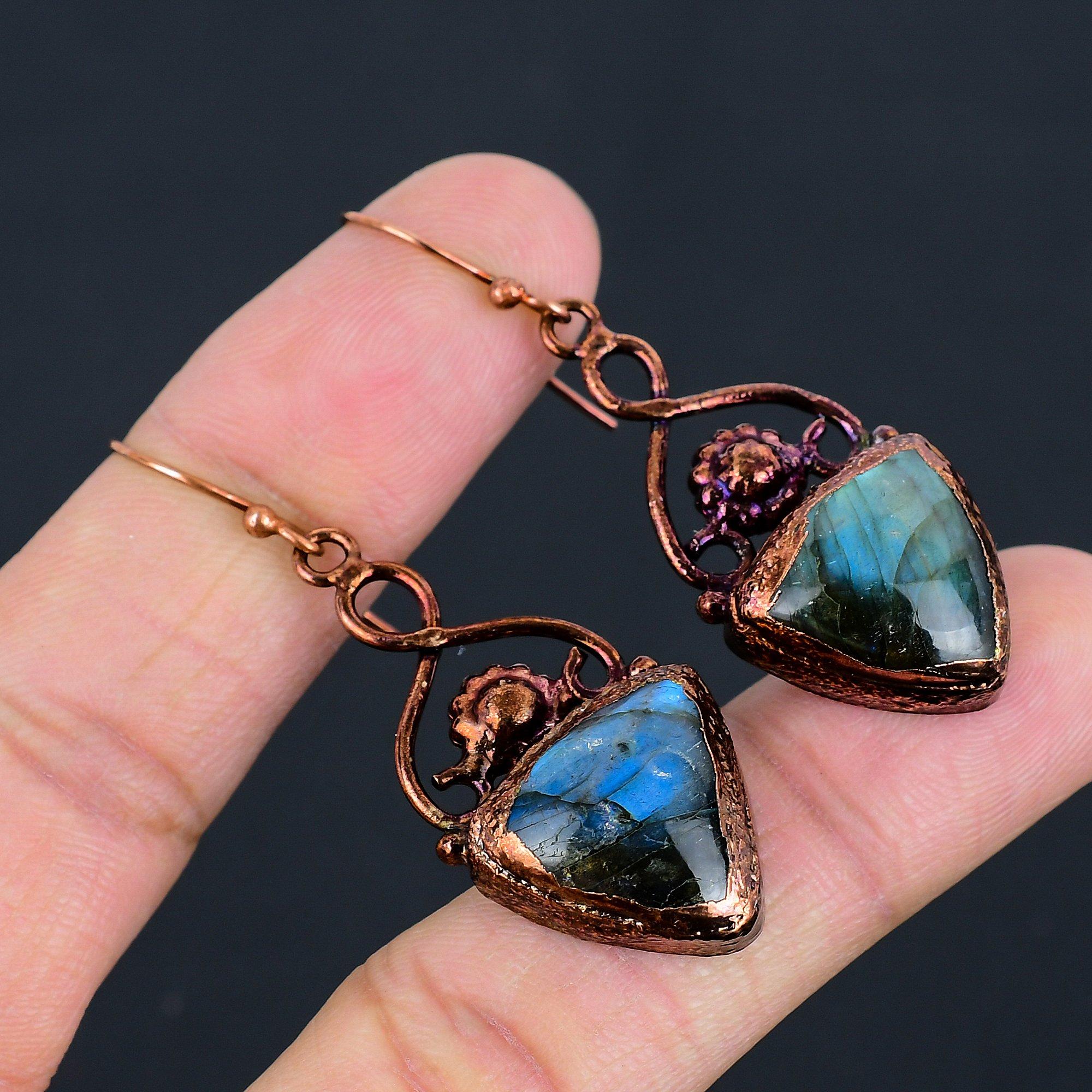 

Серьги из лабрадорита ручной работы, серьги из меди с гальванопокрытием, антикварные ювелирные изделия, для подарка на помолвку 2.55 Inches