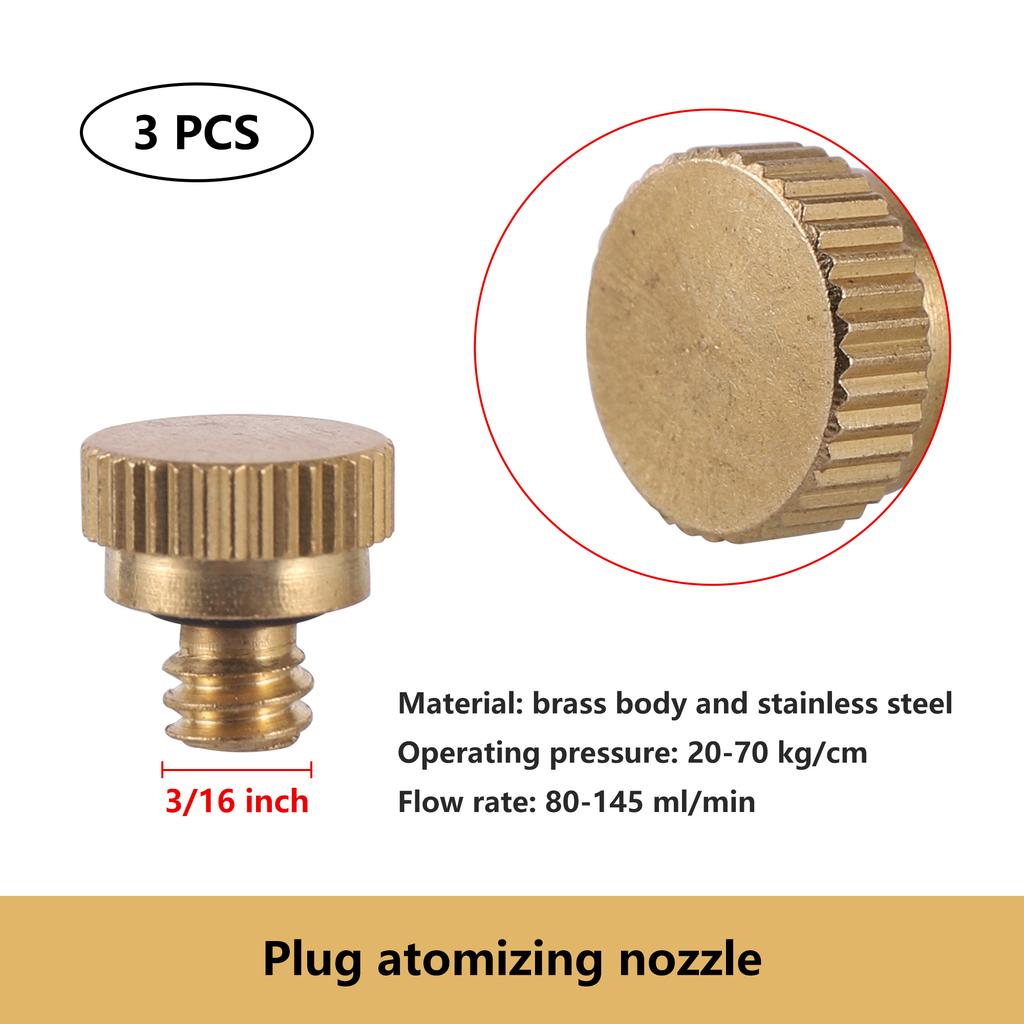 0.2/0.3/0.4/0.5mm Brass Spray Nozzle Atomizing Nozzle Kit for Cooling System 1/4" Tube Low Pressure Garden Yard Atomizing Nozzle