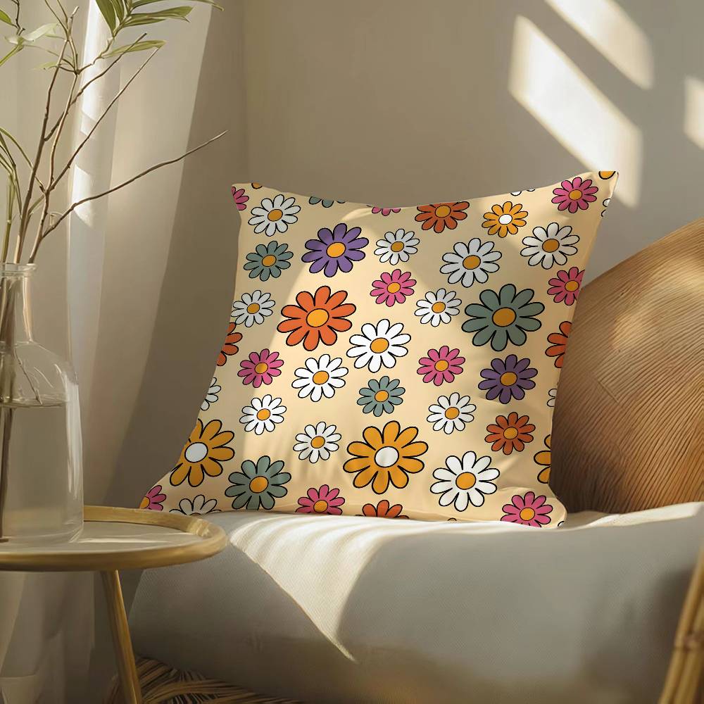 Kissenbezug mit Allover-Blumenmuster, seidig-elegant, komfortabel, Sofa-Bett, unsichtbarer Reißverschluss, Strandkissenbezug