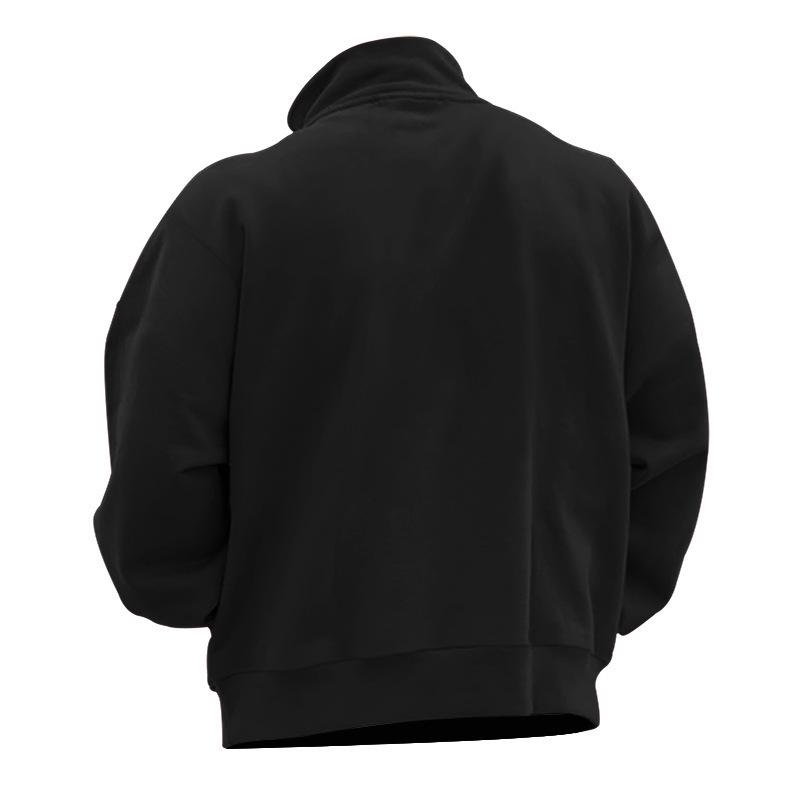 Cross2023 Men's Autumn/Winter Slim Fit Velvet Hoodie - Solid Color, Long Sleeve, Half Zip, Stand Collar.