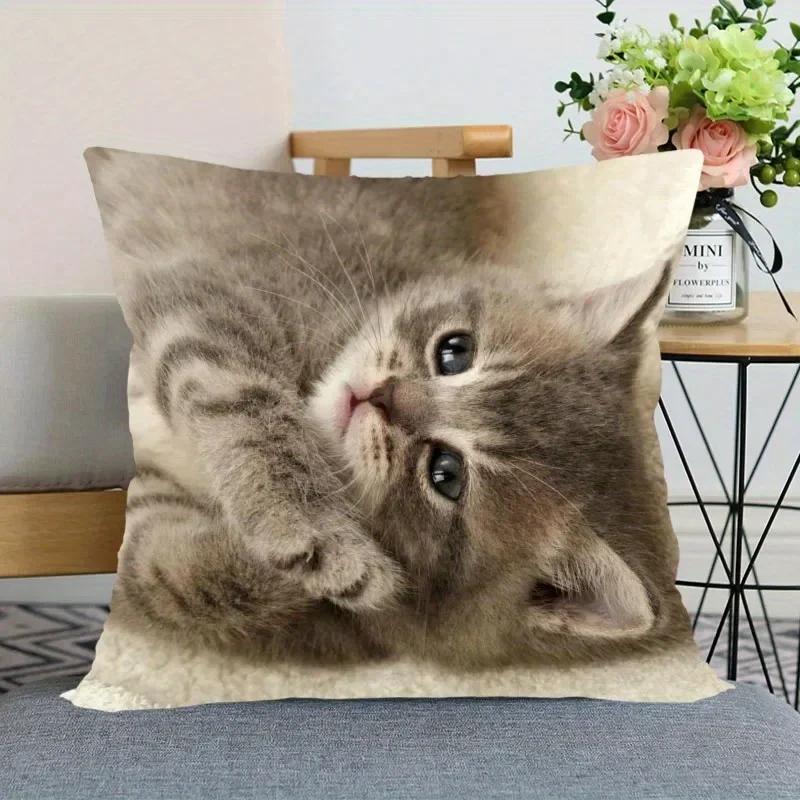 Schattige Kittens Patronen kussenhoes met korte pluche print voor woonkamer bankdecoratie kussenhoes kussenhoezen