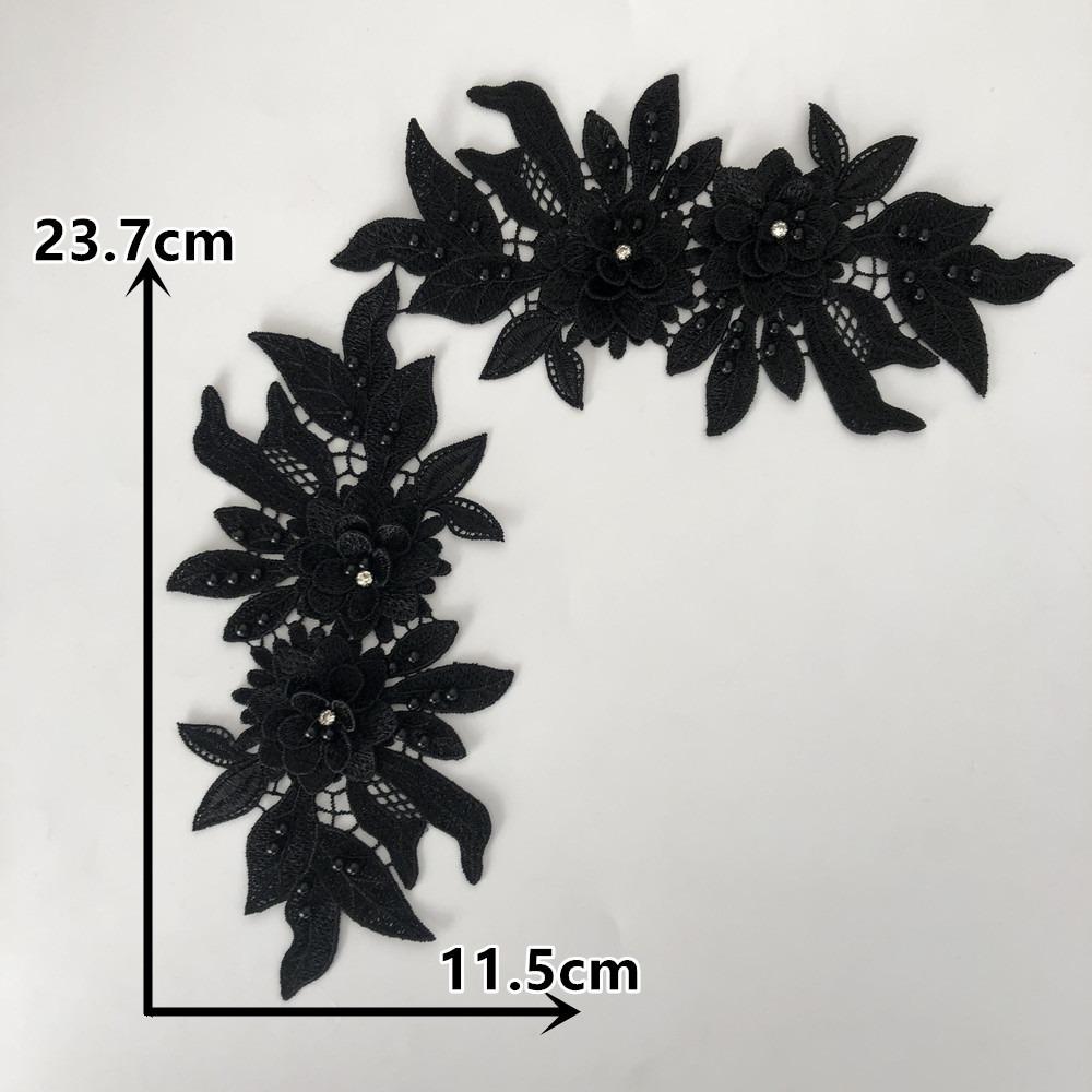 2Pcs Colorful Embroidery Patch 3D Bead Flower Wedding Dress Patch Fashion Lace Fabric Applique