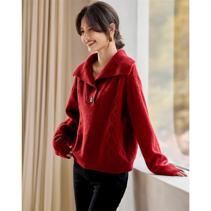 Women's 2025 Winter Jacquard Knit Sweater with Large Lapel