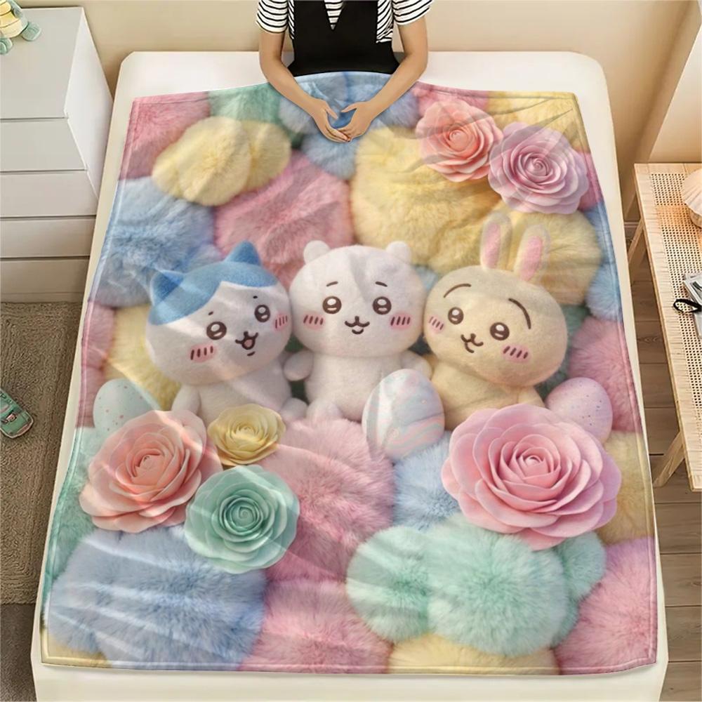 1Pc Chiikawa Print Flannel Blanket, High Quality Comfortable for All Seasons, Home Decor, Warmth and Comfort, Perfect for Christmas Gifts