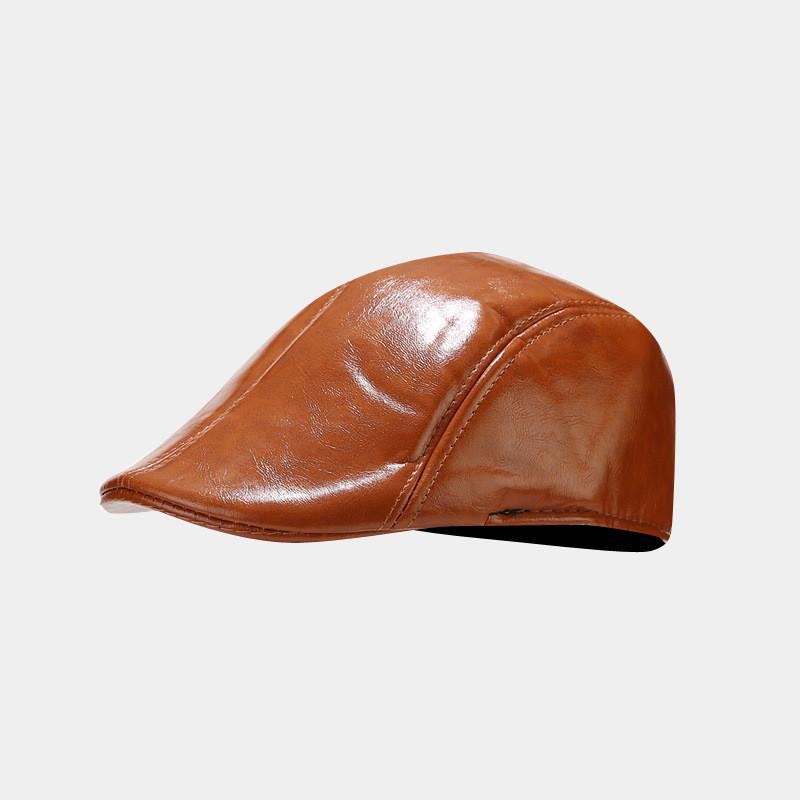 Pu Leather Beret Hat For Men Women Retro Round Top Winter Fashion Accessory