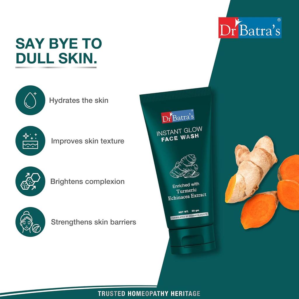 Dr Batra's Instant Glow Face Wash 50 gmX  Pack of 3 Daily Brightening Cleanser For Healthy Glowing Skin