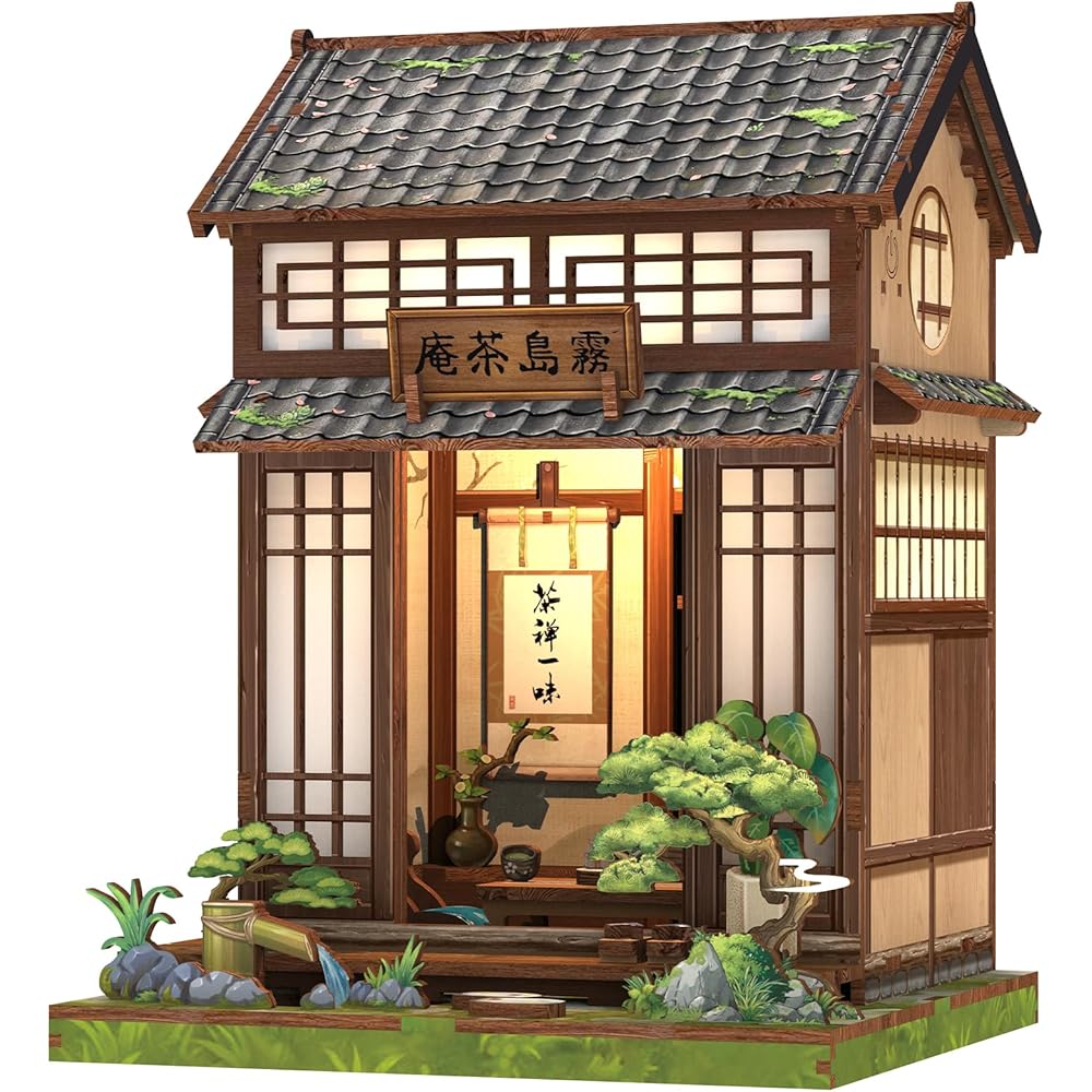 CuteBee Book Nook Kit Miniature House Wooden Puzzle with LED Light 3D Bookend for Beginners and Students