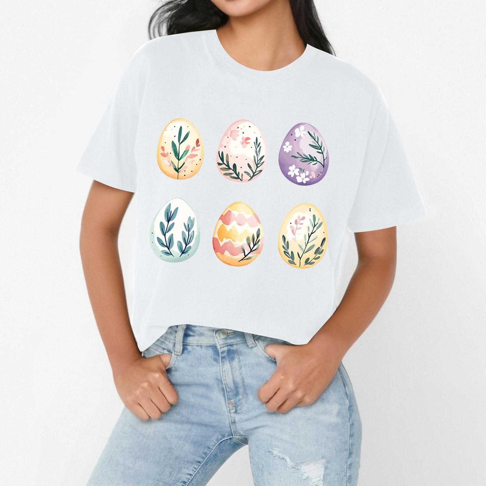 

Женская повседневная свободная футболка с пасхальным принтом, круглый вырез, пуловер, короткий рукав, топ XL белый