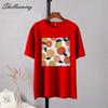 Shellsuning Casaul Kawaii Fruit Printed T Shirt Women Loose O Neck Short Sleeve Base Tees Female Simple Cotton Trendy White Tops