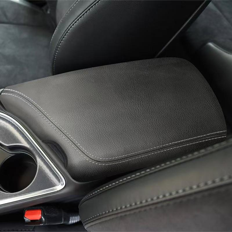 

Dodge Challenger 15-19 Leather Center Console Armrest Cover Gray