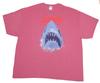 Jaws Mens T-Shirt- Distressed Big Mouth Shark Under Red Name Image
