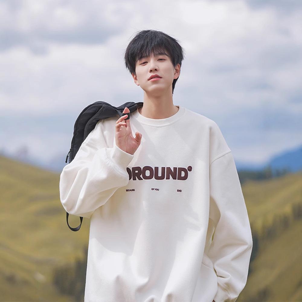 

Letter Printed Round Neck Sweater Men s Autumn Japanese Retro Loose Fit Bottoming Shirt High Street Joker Everyday Wear Lon Practical Use M
