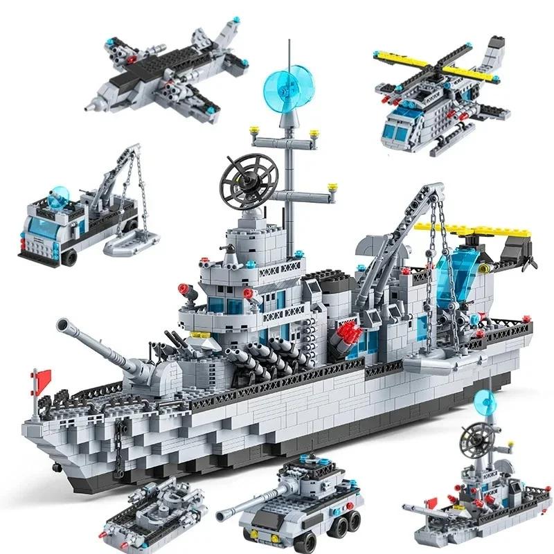 1560PCS military aircraft carrier building blocks, 6IN1 high-difficulty destroyer ship assembly model decoration gift