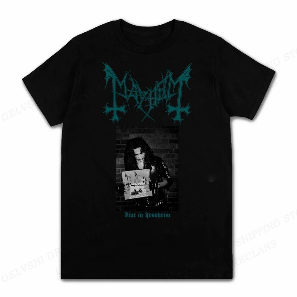 Męski T-Shirt Zespół Rockowy Mayhem Black Metal T-Shirt Vintage 100% Bawełna Krótki Rękaw Okrągły Dekolt T-Shirt Kobiety Rozmiar EU Unisex Topy