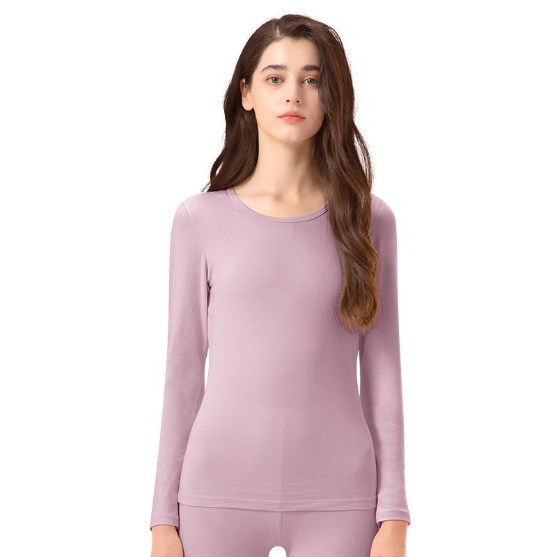 Women's Seamless Thermal Underwear Set - Antibacterial, High Elastic, Plus Velvet, Thin, Long Sleeve, Round Neck, Cotton Blend, Autumn.