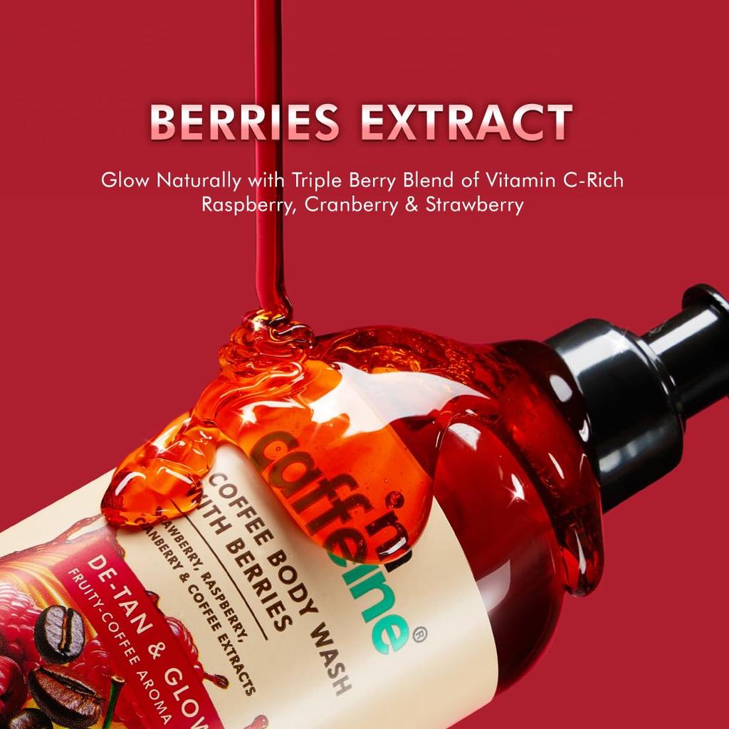 mCaffeine Coffee Body Wash With Berries 300 Ml Fruity Fragrance Shower Gel For Men Women Deep Cleansing Glow Skin Care