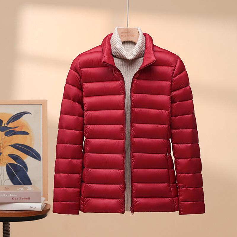 Korean Style Womens Lightweight Cotton Down Jacket Loose Fit Short Hooded Stand Collar Autumn Winter Coat