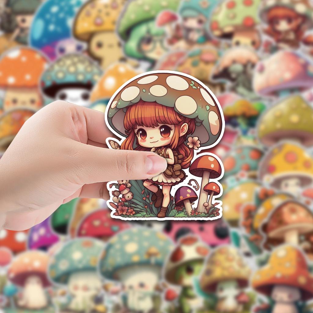 50 Cute INS Mushroom Graffiti Stickers Computer Mobile Phone Water Cup Decoration Stickers Waterproof Creative Children's Stickers