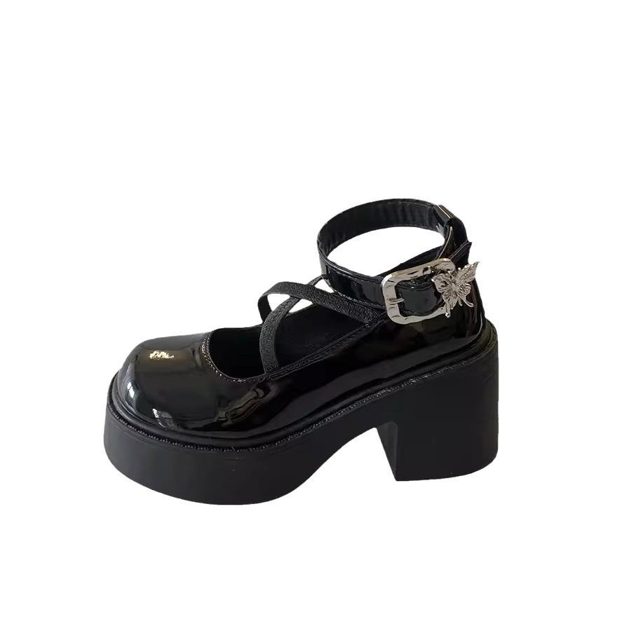 Modne wszechstronne czarne buty na platformie z grubym obcasem, małe skórzane buty damskie 2025 nowe letnie spódnice retro Mary Jane pojedyncze buty
