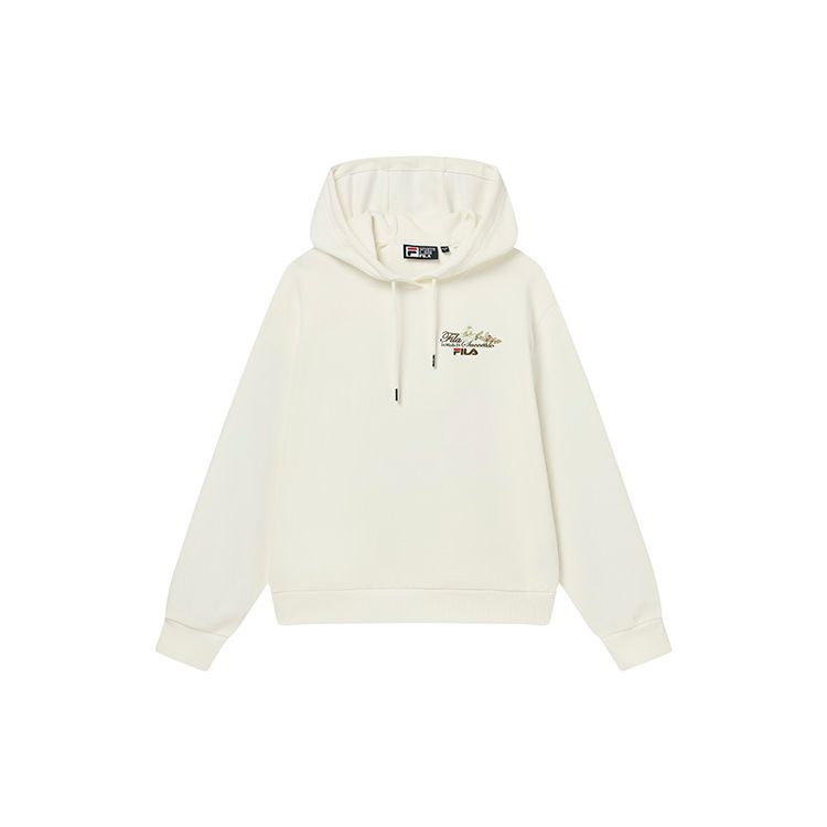 Fila Fleur De Lis Embroidered Casual Hoodie Women Hoodies Cloud-White F11W248215FWT