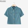 ZANZEA Women Turn Down Collar Casual Short Sleeve Blouse