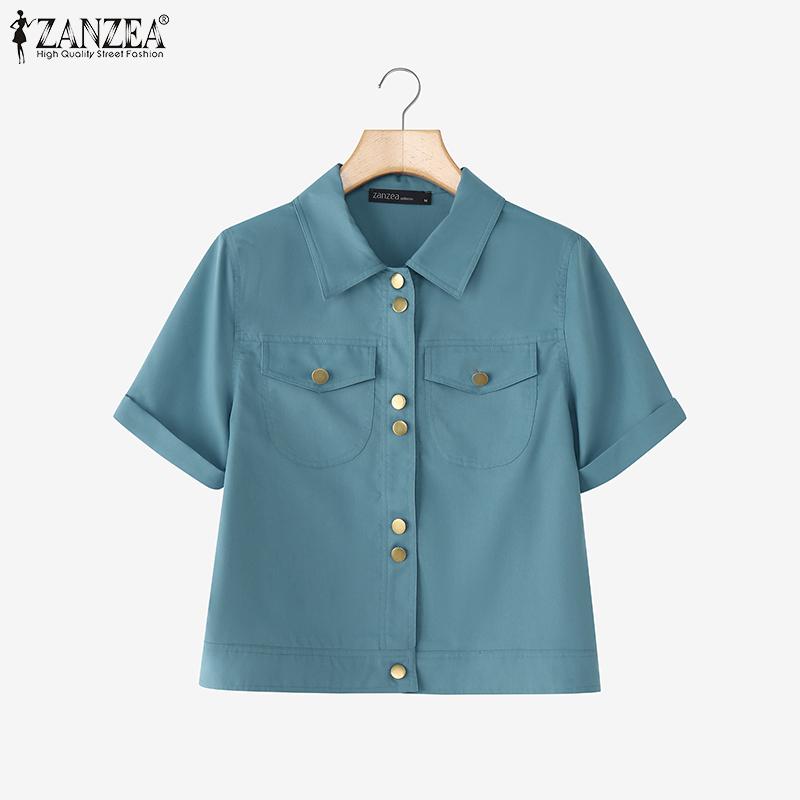 ZANZEA Women Turn Down Collar Casual Short Sleeve Blouse