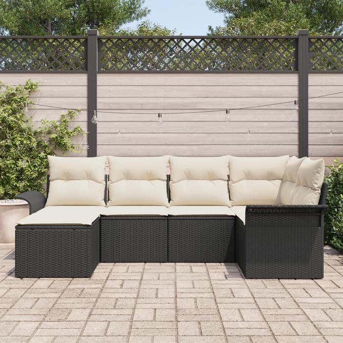 VidaXL Ensemble de canapé de jardin 6 pièces avec coussins Noir Rattan Poly 3345427