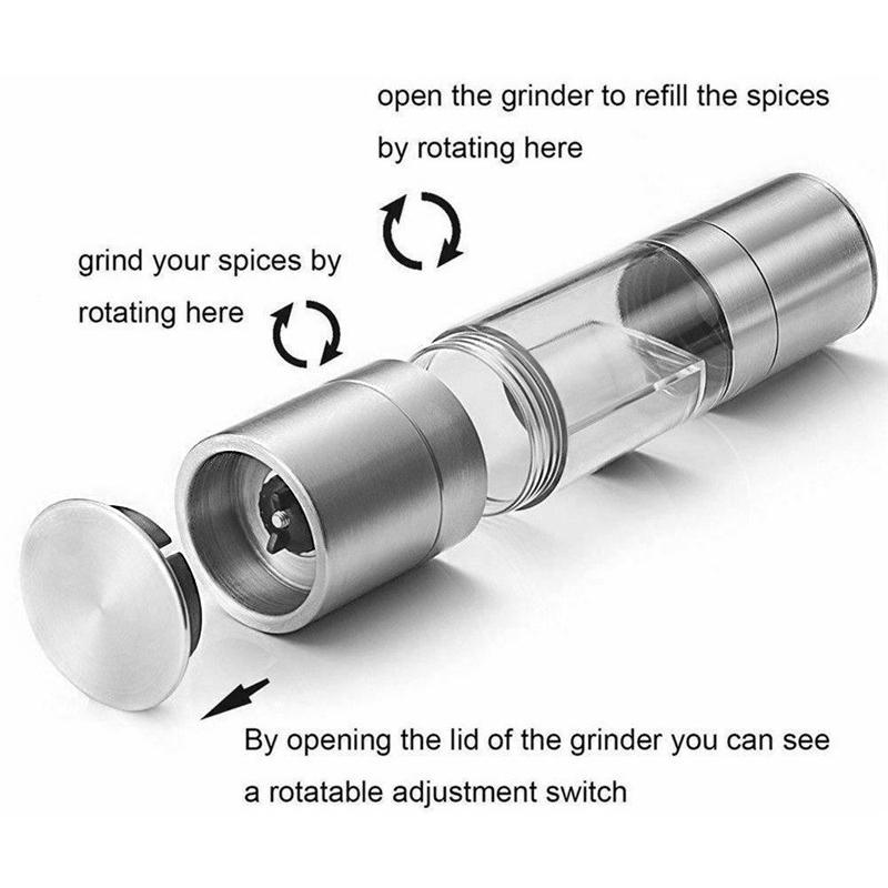 Stainless Steel Pepper Mill Grinder Manual Salt Pepper Grinder Seasoning Kitchen Tools Grinding 2 in 1 for Cooking New