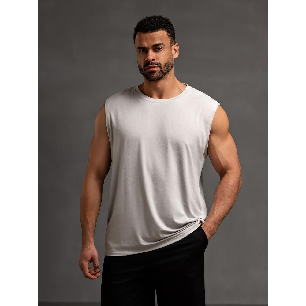 

Однотонная футболка без рукавов для фитнеса, свободная спортивная майка, мужские футболки 2XL серый