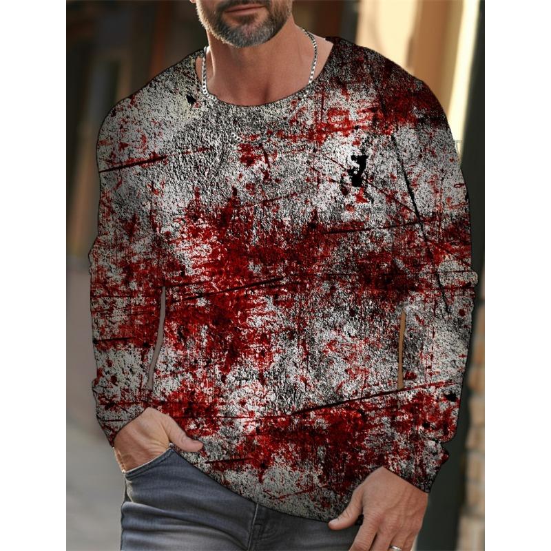 

2024 Осень и зима Мужская футболка с длинным рукавом на Хэллоуин с 3D-принтом и принтом крови Мужская уличная одежда с круглым вырезом и длинным рукавом XL