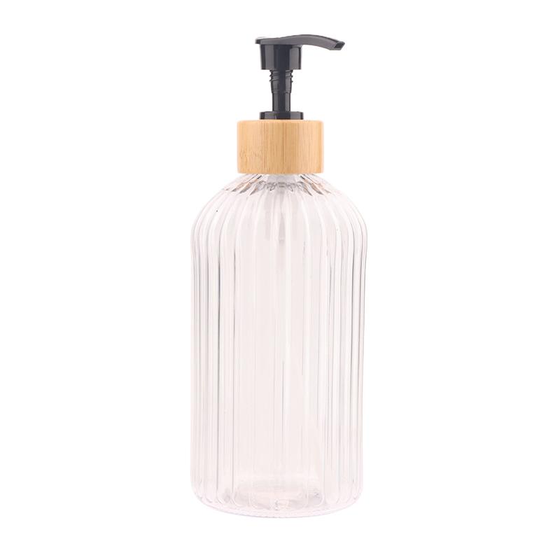 500ml Bambus Pumpseifenspender Streifen Nachfüllbar Badezimmerbehälter für Shampoo Spülung Duschgel